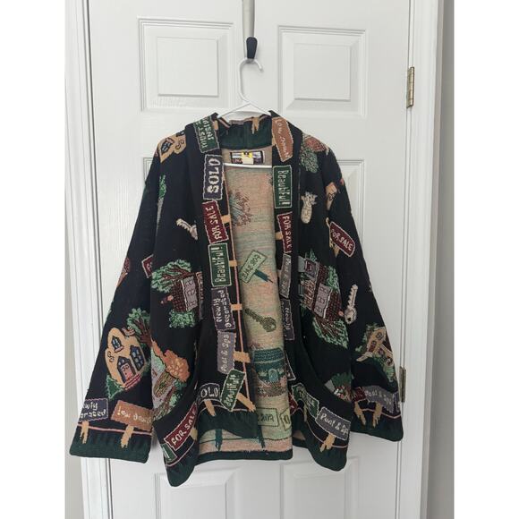 Vintage Its Outta the Bag Unge Potch Ket Tapestry Womens XL Jacket Realtor - Picture 1 of 6